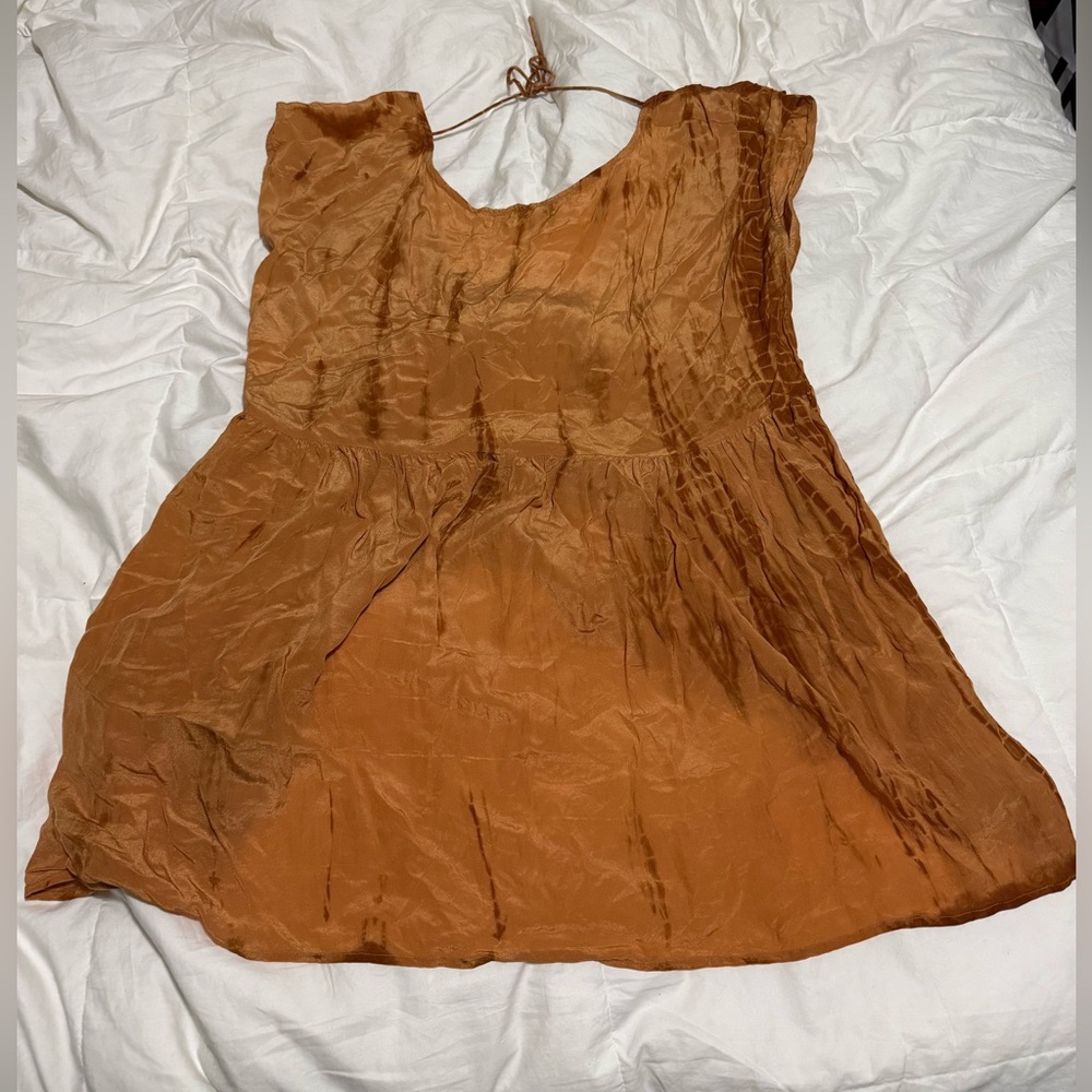 Fara 100% Silk Rust Orange Sleeveless Dress Size M / L